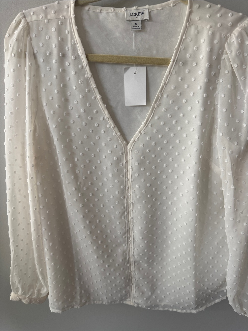 J. Crew Cream Swiss Dot V-Neck Blouse